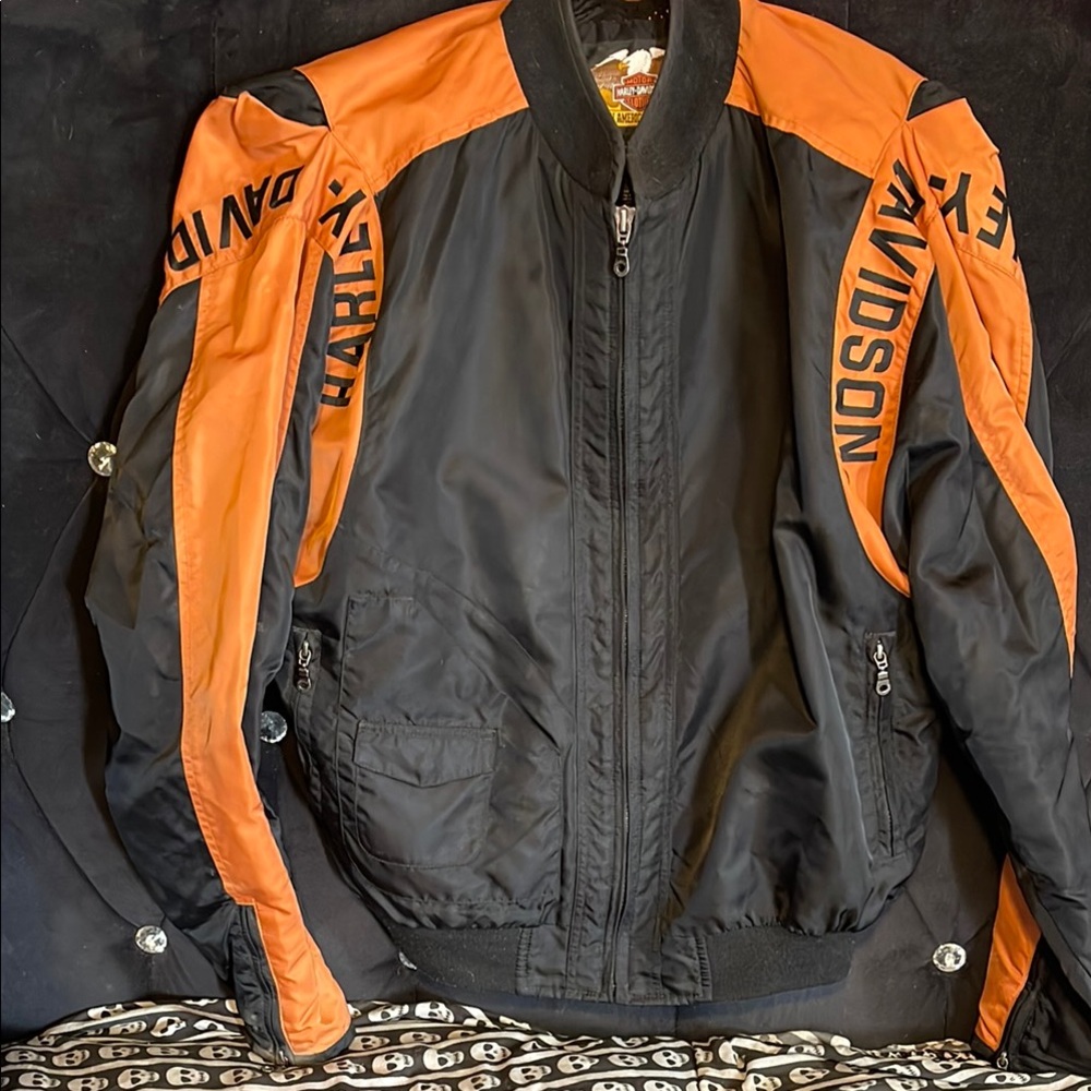 Harley-Davidson Black and Orange Men's Jacket